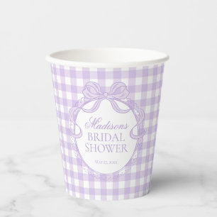 Lila Gingham-Schmachtlappen-Schleife Brautparty Pappbecher