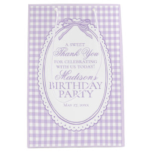 Lila Gingham-Schmachtlappen-Schleifen Geburtstagsf Mittlere Geschenktüte