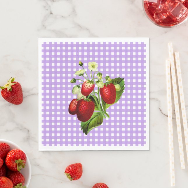 Lila Gingham & Strawberries Lunch Paper Napkin Serviette (Beispiel)