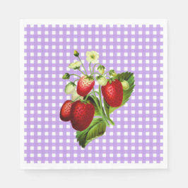 Lila Gingham & Strawberries Lunch Paper Napkin Serviette