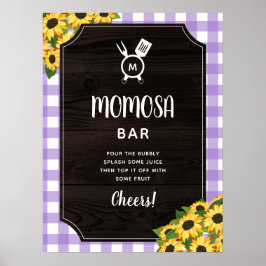 Lila Gingham Sunflowers Monogram Momosa Bar Poster