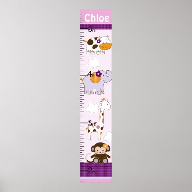 Lila Girl Animals Growth Chart Behielt auf 8x44! Poster (Vorne)