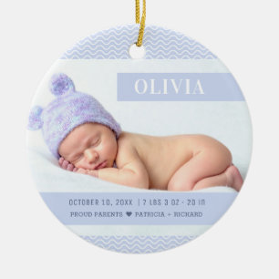 Lila Girl Baby Birth Stats Weihnachtsfest Foto Keramik Ornament