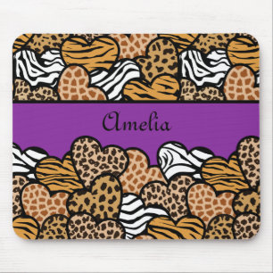 Lila Girly-Animal-Printzeichen mit einem Namen Mousepad