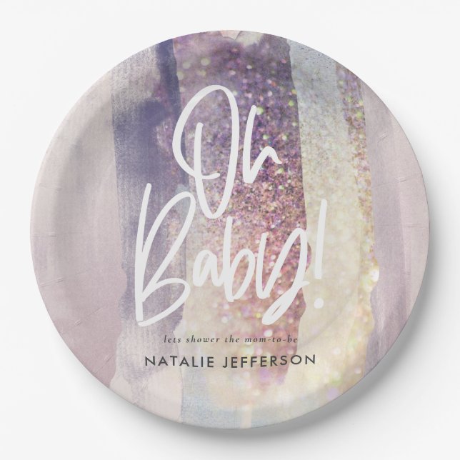 Lila Girtter-Baby-Dusche-Party Pappteller (Vorderseite)