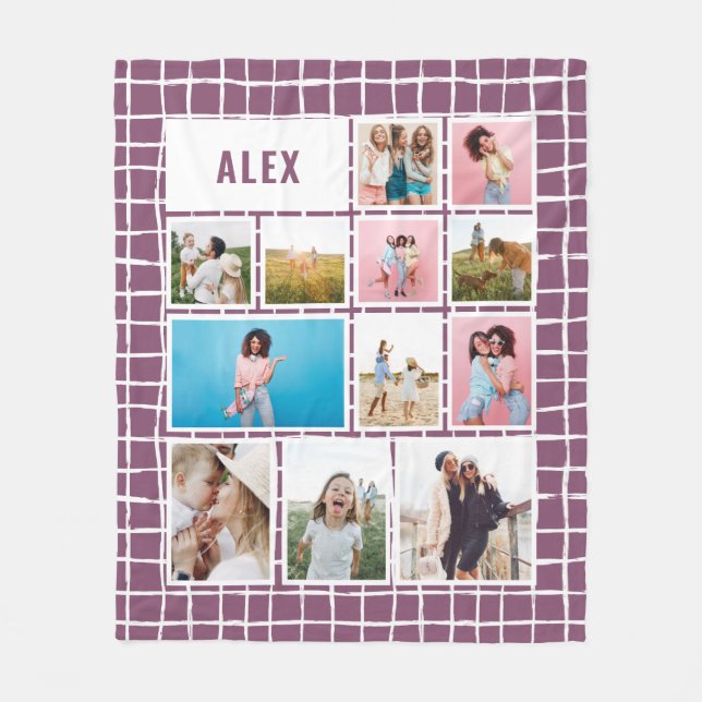 Lila Gitter 12 Foto modern minimalistisch abstrakt Fleecedecke (Vorderseite)