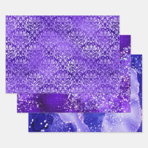 Lila Glam Glitter Funkeln Muster Geschenkpapier Set