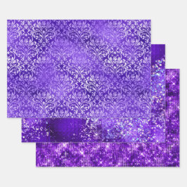 Lila Glam Glitter Funkeln Muster Geschenkpapier Set