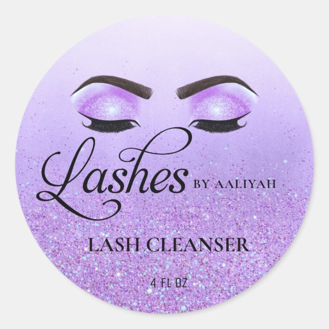 Lila Glam Glitzer Eyelashes Lash Bath Cleanser Runder Aufkleber (Vorderseite)