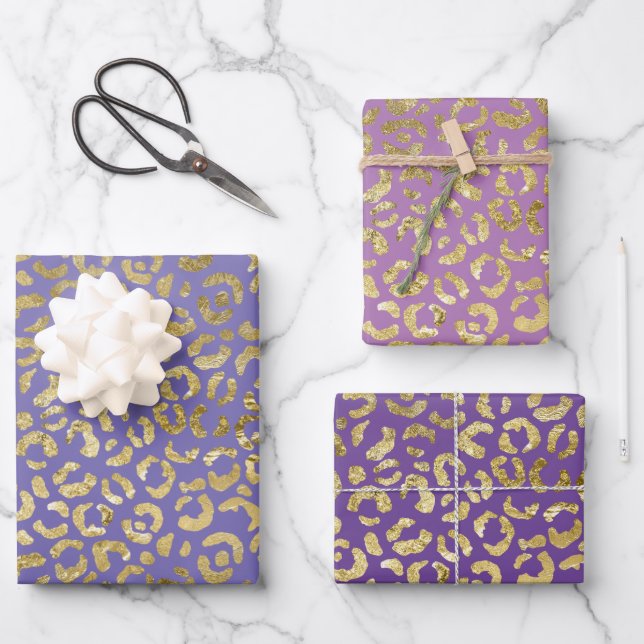 Lila Glam Leopard Print Geschenkpapier Set (Vorderseite)