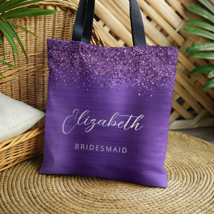Lila Glam Metallic Moderne Schrift Brautjungfer