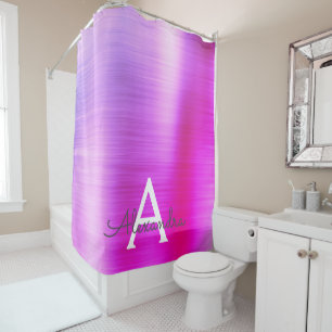 Lila Glam Metallic Monogramm Duschvorhang