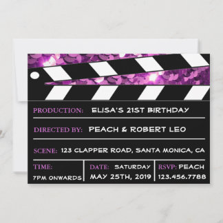 Lila Glamour Clapper Board Ihr Geburtstagsaufentha Einladung