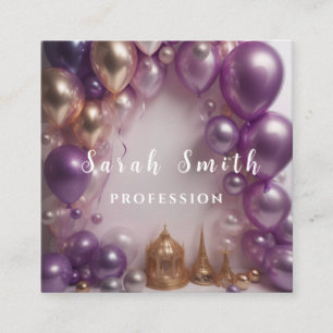 Lila glänzende Ballons Party Hochzeit Glitter Quadratische Visitenkarte