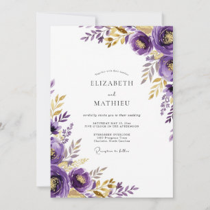 Lila glänzende botanische Hochzeit Einladung