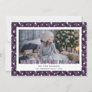 Lila Glaub an die Magie Foto-Weihnachtskarten Feiertagskarte