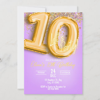 Lila Glitter 10. Geburtstagseinladung Einladung