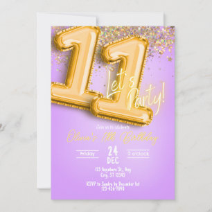 Lila Glitter 11. Geburtstagseinladung Einladung