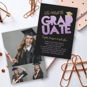Lila Glitter-Abschluss-Cutout-Abschlussfeier Einladung