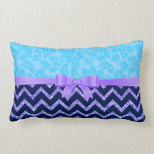 Lila Glitter Blau Chevron Blau Damast Lendenkissen