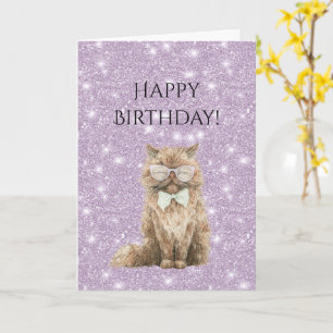Lila Glitter Braun Coole Katzen Brille Geburtstag Karte