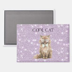 Lila Glitter Braun Coole Katzenbrille Magnet