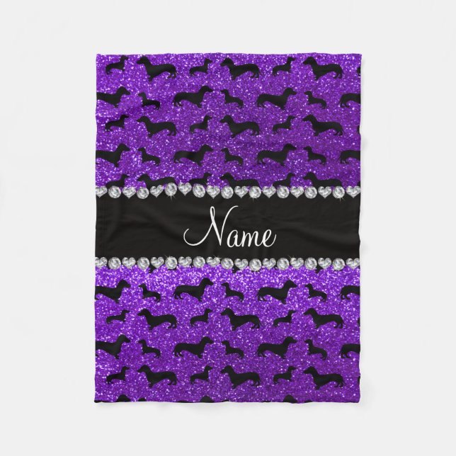 Lila Glitter-Dackeln des personalisierten Fleecedecke (Vorderseite)
