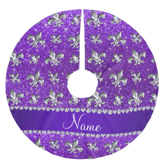 Lila Glitter des Name-Lilien-Indigos Polyester Weihnachtsbaumdecke (Vorderseite)