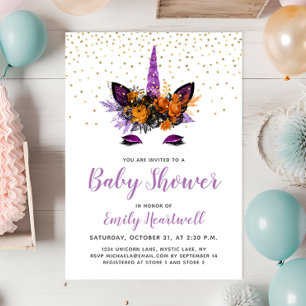 Lila Glitter Einhorn Mädchen Babyparty Einladung