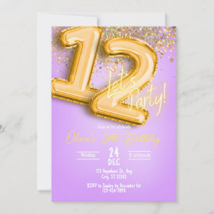 Lila Glitter-Einladung zum 12. Geburtstag Einladung