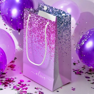 Lila Glitter Funkel Metall Monogramm Name Kleine Geschenktüte