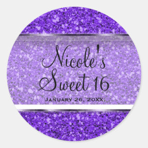 Lila Glitter Glam Sweet 16 individuelle Partygesch Runder Aufkleber