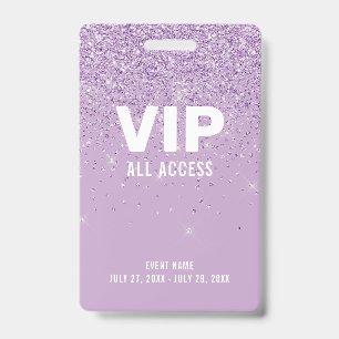 Lila Glitter Glam VIP All Access Pass Event ID Ausweis