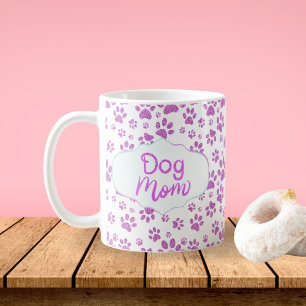 Lila Glitter Hundemutter Pfotenabdrücke Kaffeetasse