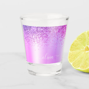 Lila Glitter Mädchen-Metall-Monogramm-Name Schnapsglas