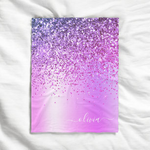 Lila Glitter-Metall-Monogramm-Name Fleecedecke
