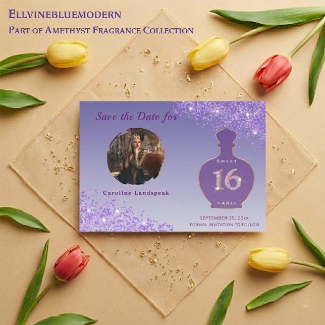 Lila Glitter Paris Duftstudio Sweet 16 Save The Date (Sparkling Purple elegance for your Sweet 16!
Shop our Amethyst Fragrance Collection.
)