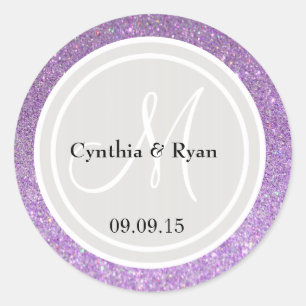 Lila Glitter & Platin-Graue Hochzeitsmonogramm Runder Aufkleber