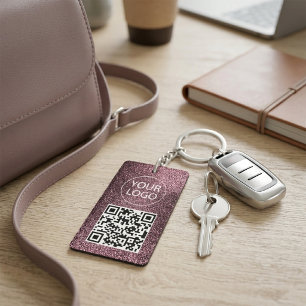 Lila Glitter QR-Code Visitenkarte Ihr Logo Schlüsselanhänger