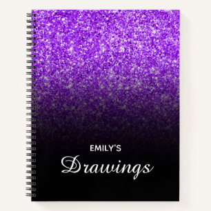 Lila Glitter Schwarz Ombre Personalisiertes Zeichn Notizbuch