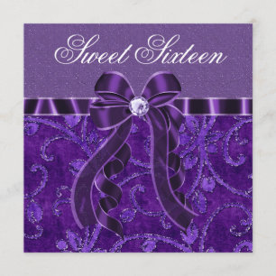 Lila Glitter Sweet Sixteen Geburtstag Einladung