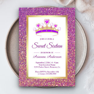 Lila Glitter-Tiara-Prinzessin Sweet Sixteen Einladung