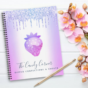 Lila Glitter-Tropfen Erdbeer-Süßigkeiten Notizbuch