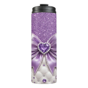 Lila Glitter und Schleife Thermosbecher