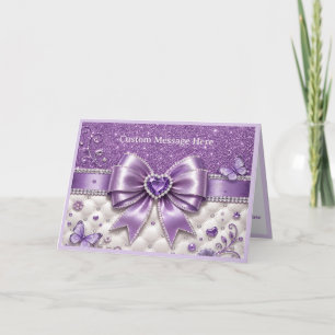 Lila Glitterbogen Juwelen personalisierter Glamour Karte