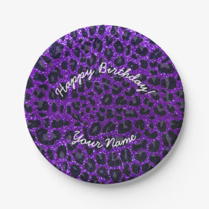 Lila Glitterleopard des alles Gute zum Pappteller