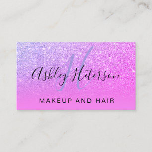 Lila Glitterneon des Make-upmonogrammskriptrosas Visitenkarte