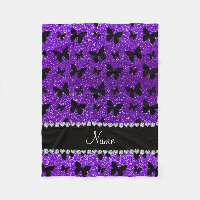 Lila Glitterschmetterling des personalisierten Fleecedecke (Vorderseite)