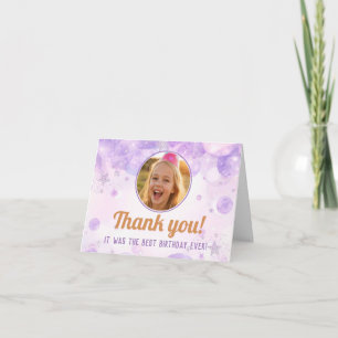 Lila Glittersterne für Kinder Fotos Geburtstags-  Dankeskarte