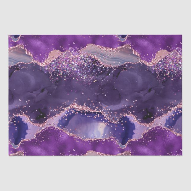 Lila Glittery Agate Texture Seidenpapier (Vorderseite)